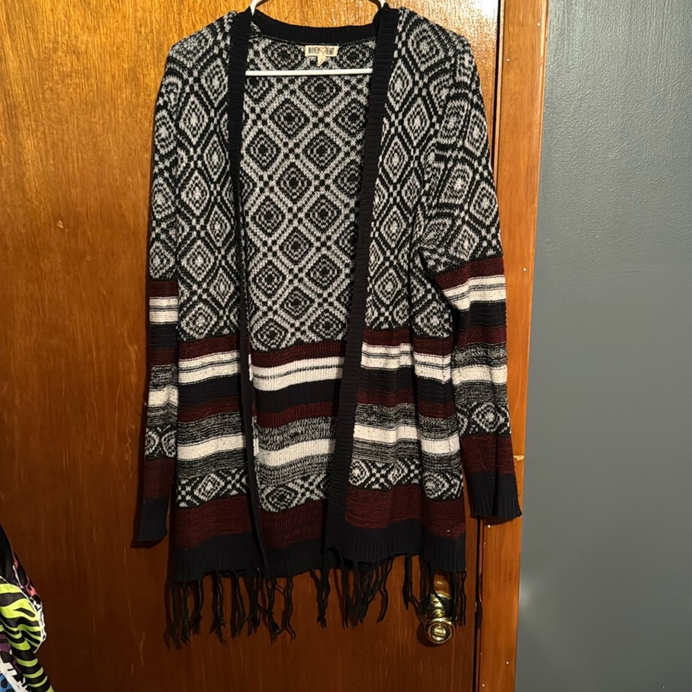 Open front printed long sweater